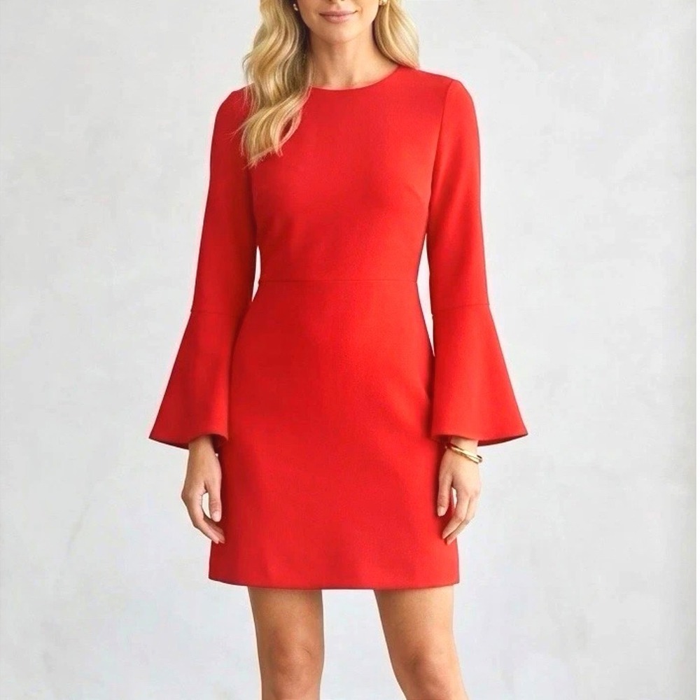 Banana Republic Red Bell Sleeve Dress Womens 0 Red New Cutout Bow Tie Back Mini